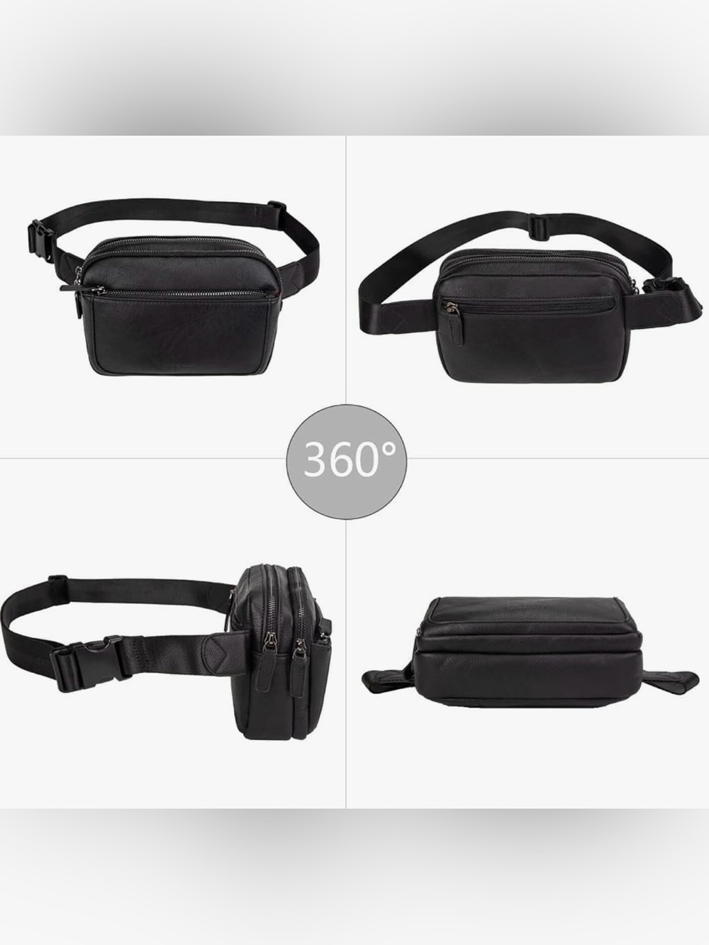 Black Leather UNISEX Waist & Crossbody Bag - Picture 4 of 13